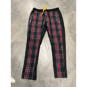 CIVIL REGIME Mens Red Tartan Plaid Jogger Pants Size XXL Moto Zip Pockets